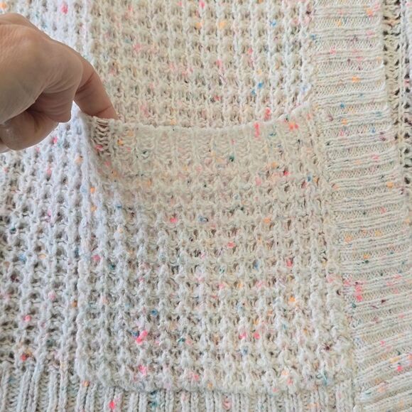 Express Factory Cream Pale Pink Colorful Speckles Open Waffle Cardigan - Medium - Picture 5 of 13